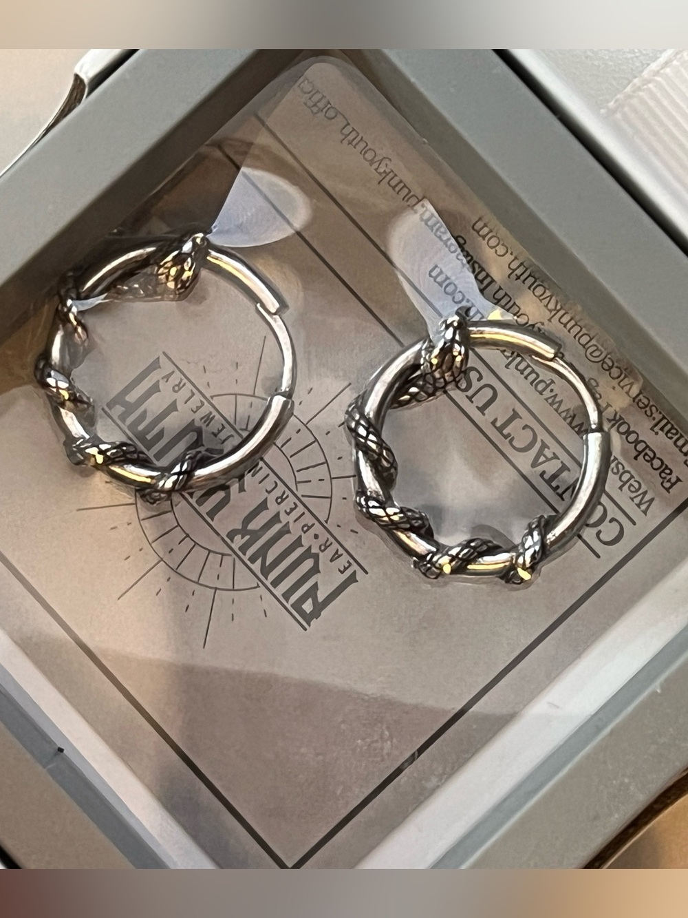 New Goth style snake hoops silver tone cuff collar